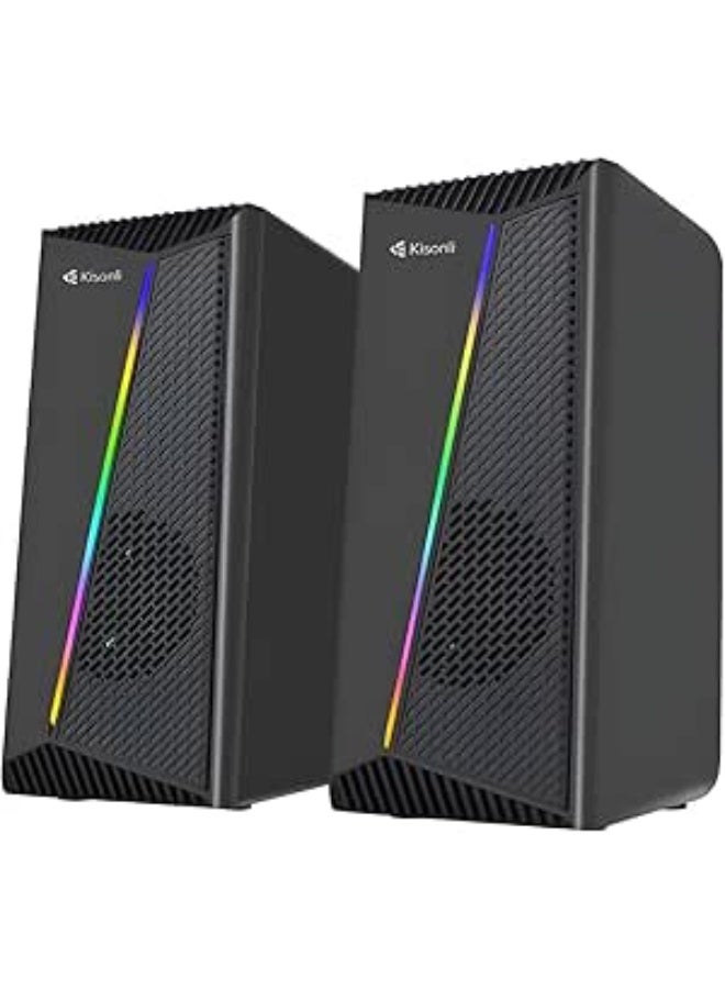 Kisonli x30 KISONLE SPEAKER  RGB Desktop Computer Speakers – 2.0 Channel Stereo – 10W Output – Black - Image 1